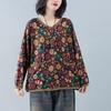 V Neck Loose Long Sleeve Knit T Shirts Tops Female Autumn Fashion Flowers Splices Pullover Tops Women Casual Outwear