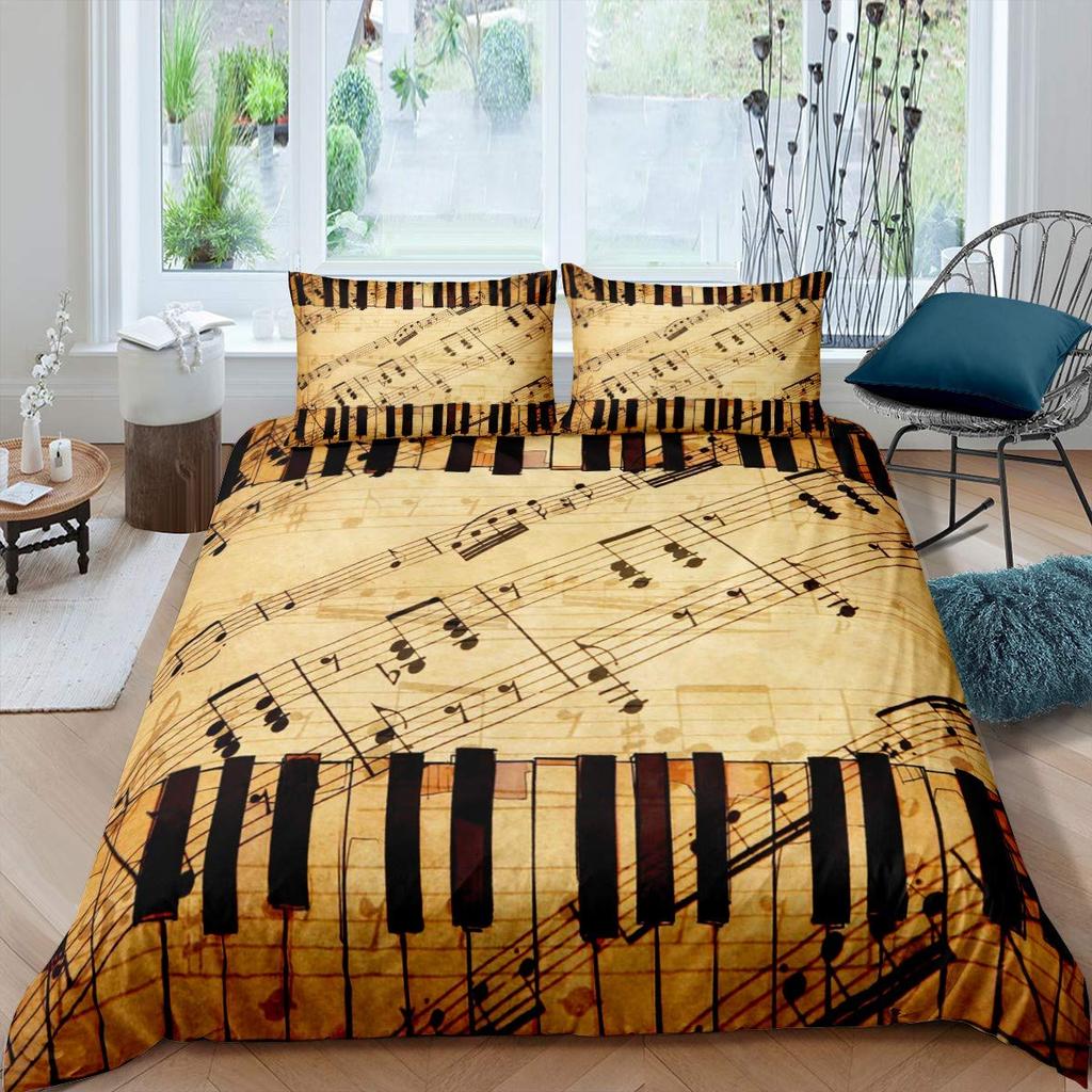 Set Biancheria da Letto con Note Musicali per Bambini Adulti Copripiumino King Queen Size Set Letto Stampato Tessili per la Casa Biancheria da Letto Set Copripiumino 2/3 Pezzi