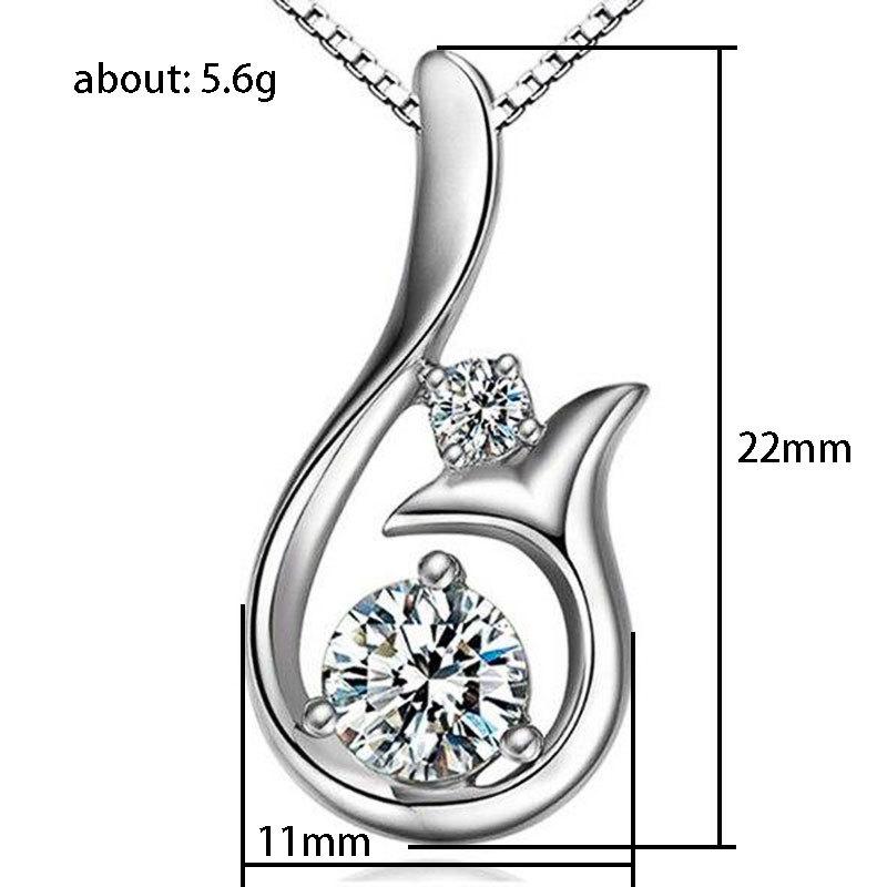 Silver Plated Double CZ Teardrop Pendant Necklace, Abstract Leaf Design Box Chain Necklace for Women