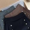 Petite High-Waisted Woolen A-Line Skort - Autumn & Winter Double-Breasted Style