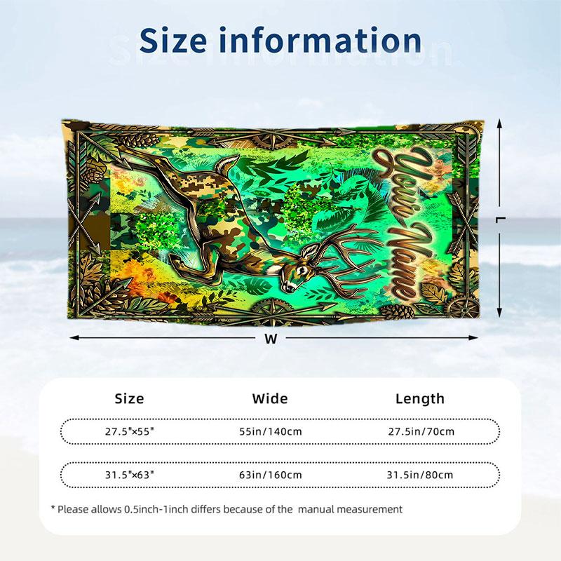 Deer Theme Beach Towel Personalized Custom Name & Text Soft Quick Dry Beach Towel for Swimming Travel