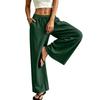 Women's Cotton Linen Straight Leg Pants - Elastic Waist with Drawstring, Casual Color Trousers with Pockets