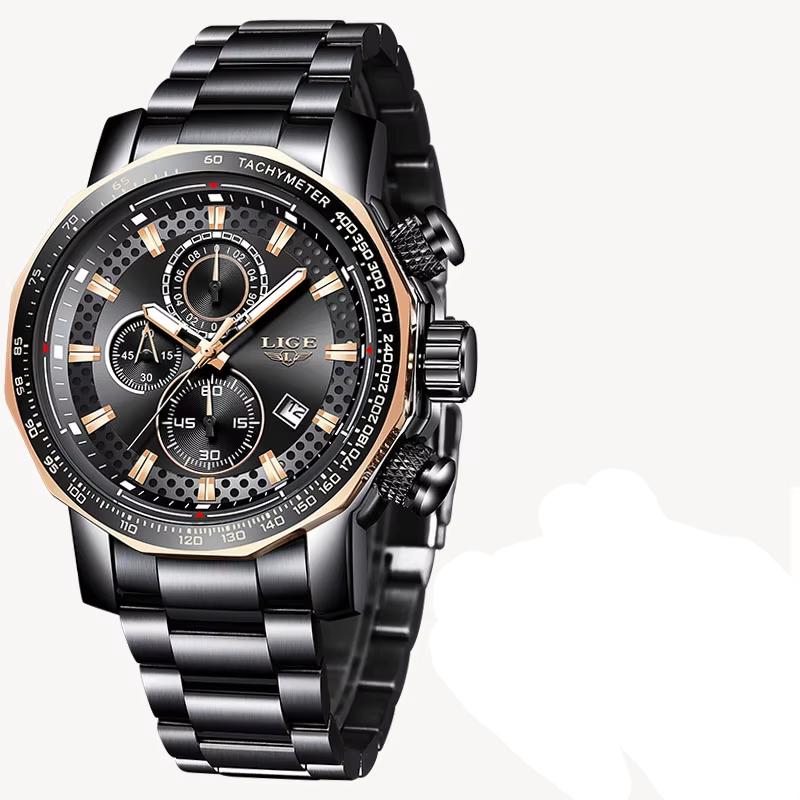LIGE Watches for Men New Business Sport Chronograph Quartz Wristwatch Clock Waterproof Big Dial Male Watch Reloj Hommes+BOX