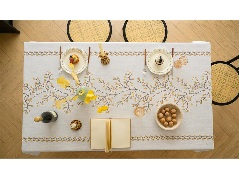 Cross-border Embroidered Plaid Floral Tassel Tablecloth for Coffee & Dining Tables