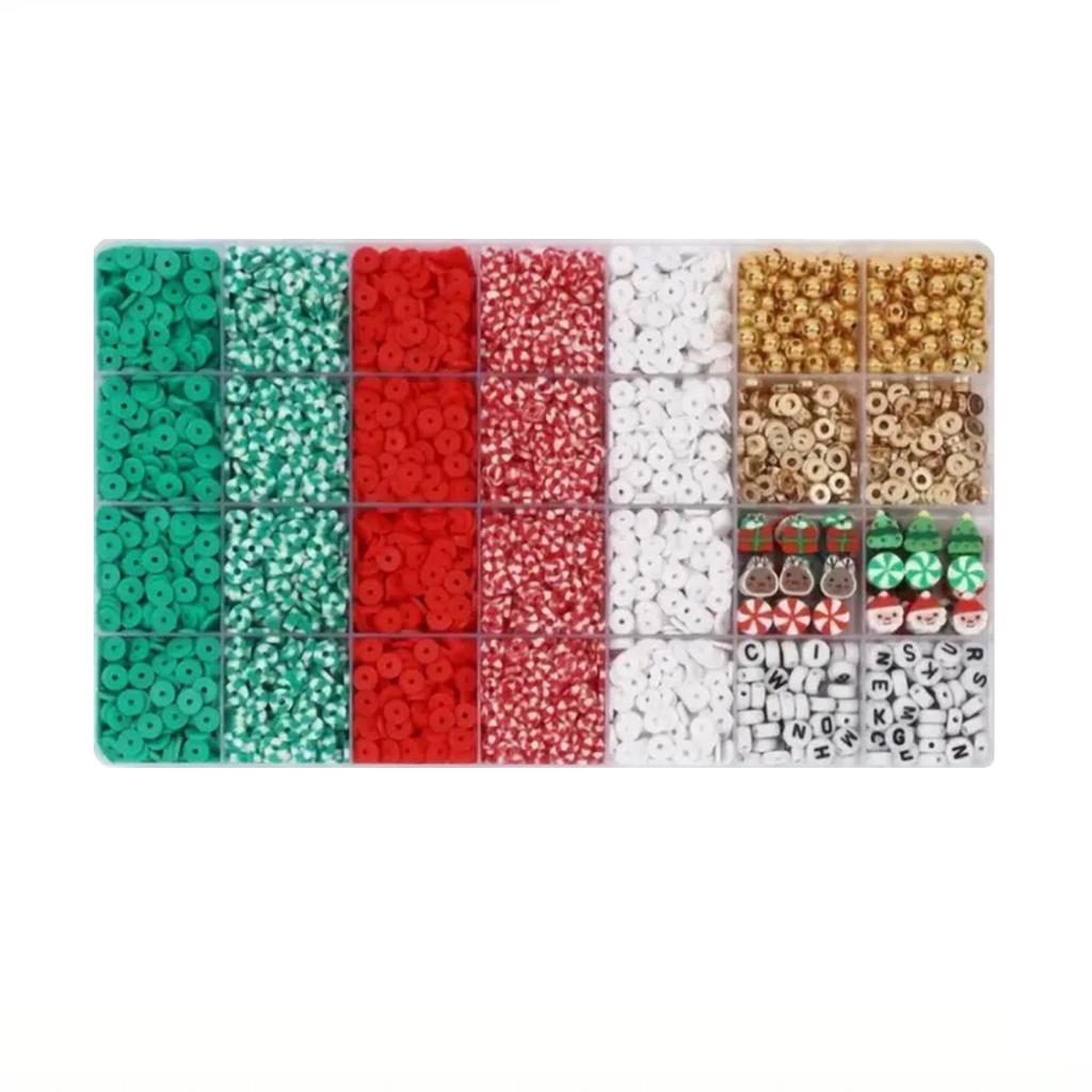 5300PCS Christmas 6mm Soft Bead Kit Polymer Flat Round And Letter Spaced Beads DIY Jewelry Making Bracelet Necklace Crafts With Elastic String