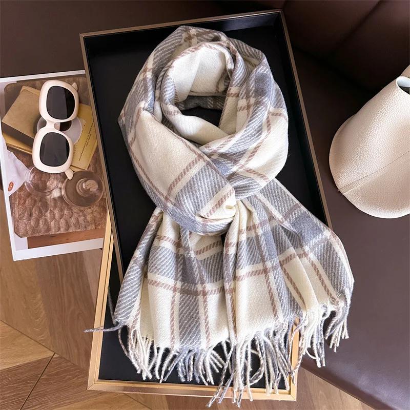 Fashion Autumn Winter Warm Scarf Hijab Cashmere Imitation Tassels Scarves British Thickening Wrap Accessories Unisex Neckerchief
