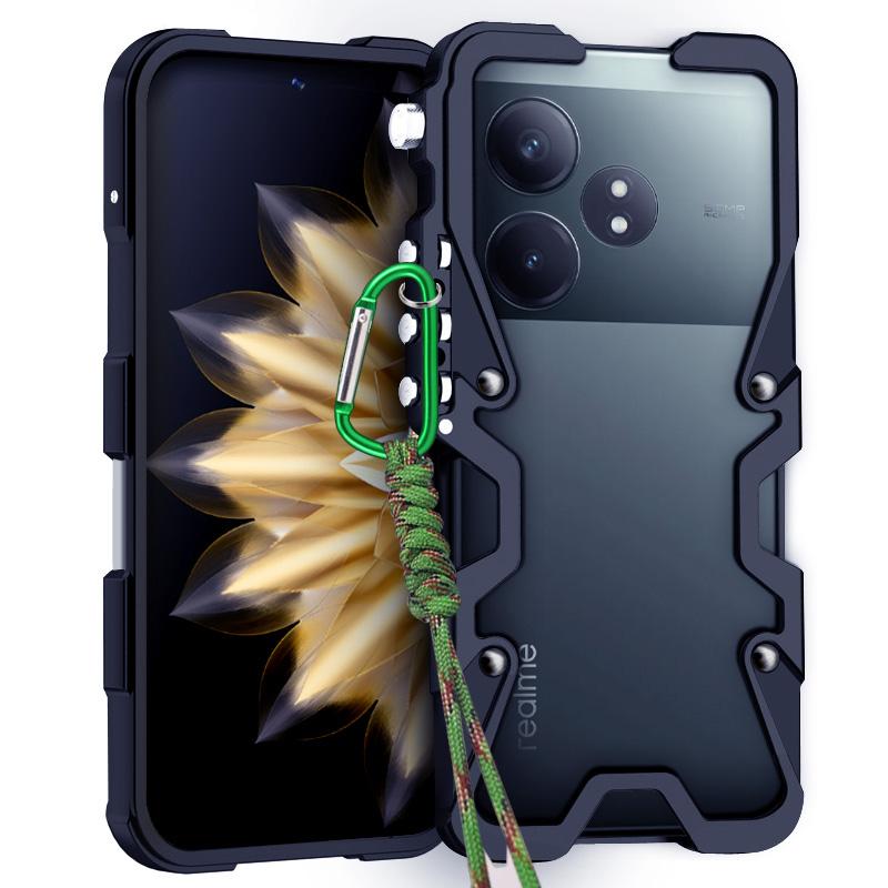 Zimon Luxury Armor Metal Aluminum Phone Bumper For Realme GT Neo 7 6 6T SE GT5 Pro Cover Mechanical Purely Handmade Skull Case