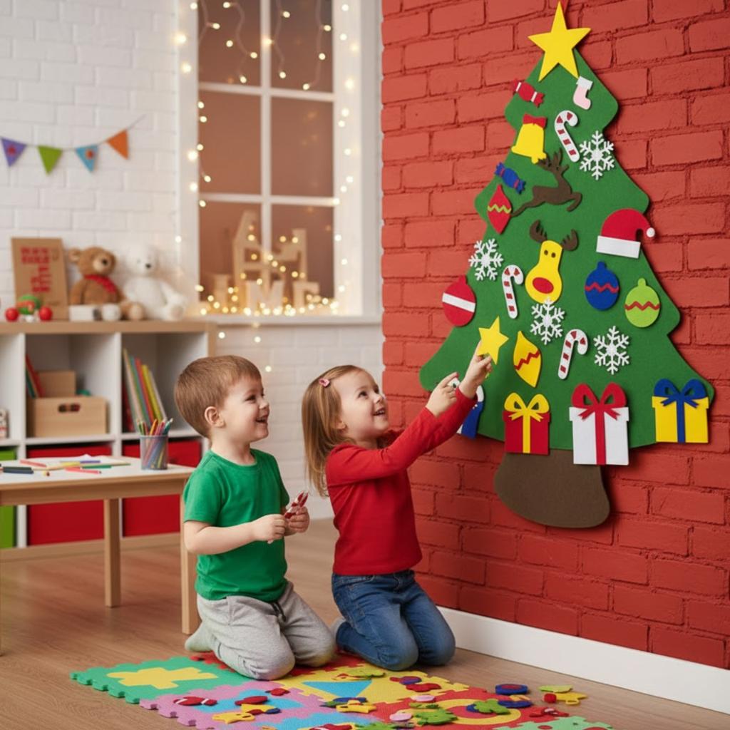 Felt Christmas Tree with Turnip Decorations for Children, Artificial Felt Christmas Decorations, Diy