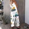 Damen Spaghettiträger Jumpsuit Abstrakt Goldene Verflochtene Herzlinien-Print Weite Hosen mit Taschen