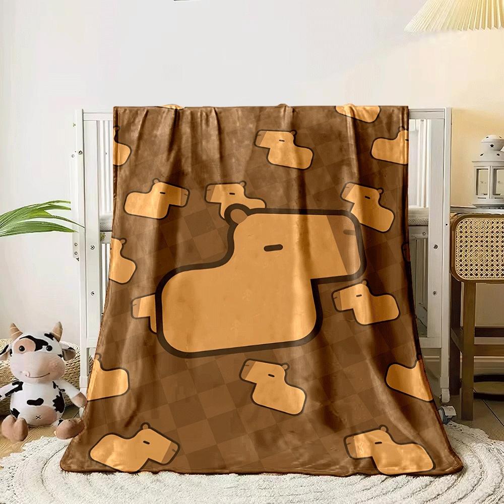 Cartoon capybara heads on a brown checkered background pattern. for all seasons blanket lunch break throw gift 80cm x 120cm