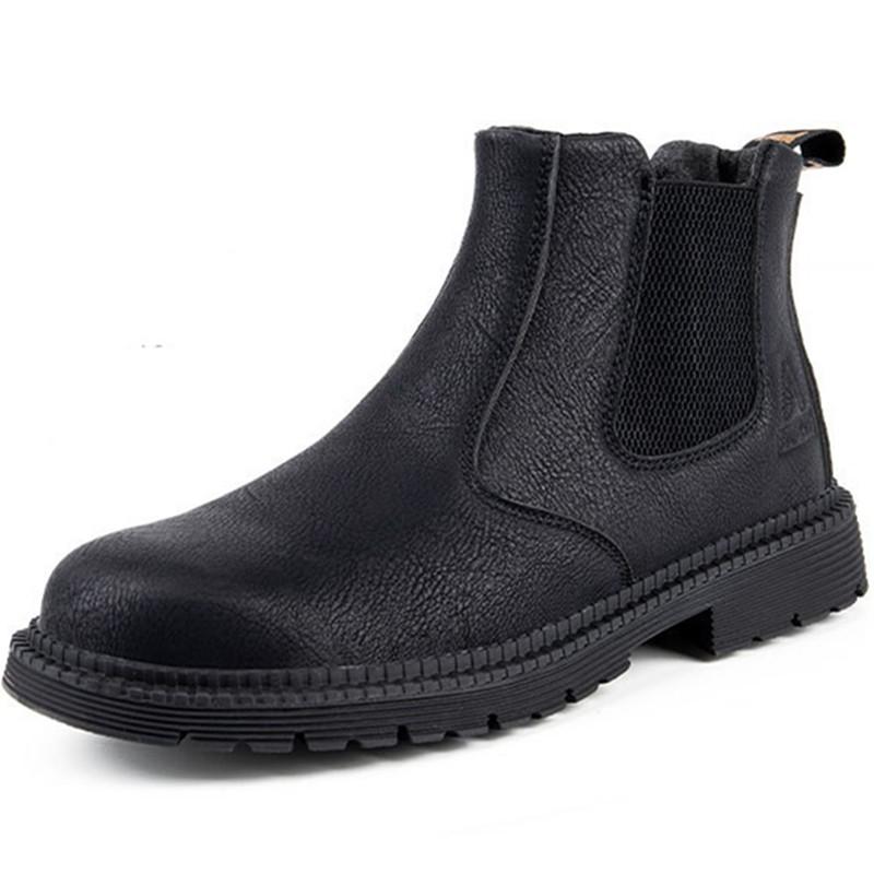 Holfredterse Leather Work  Steel Toe Boots Men High Top Hotest Chelsea Boots Indestructible Waterproof Slip On Shoes 1688-815