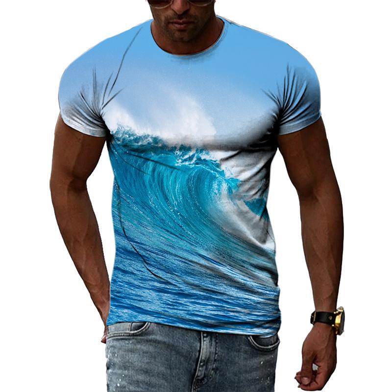 Ocean Wave Pattern T-Shirts Summer Fashion Beach Short Sleeve 3d Printed Top Loose Casual Round neck Holidaywear Mens Tees