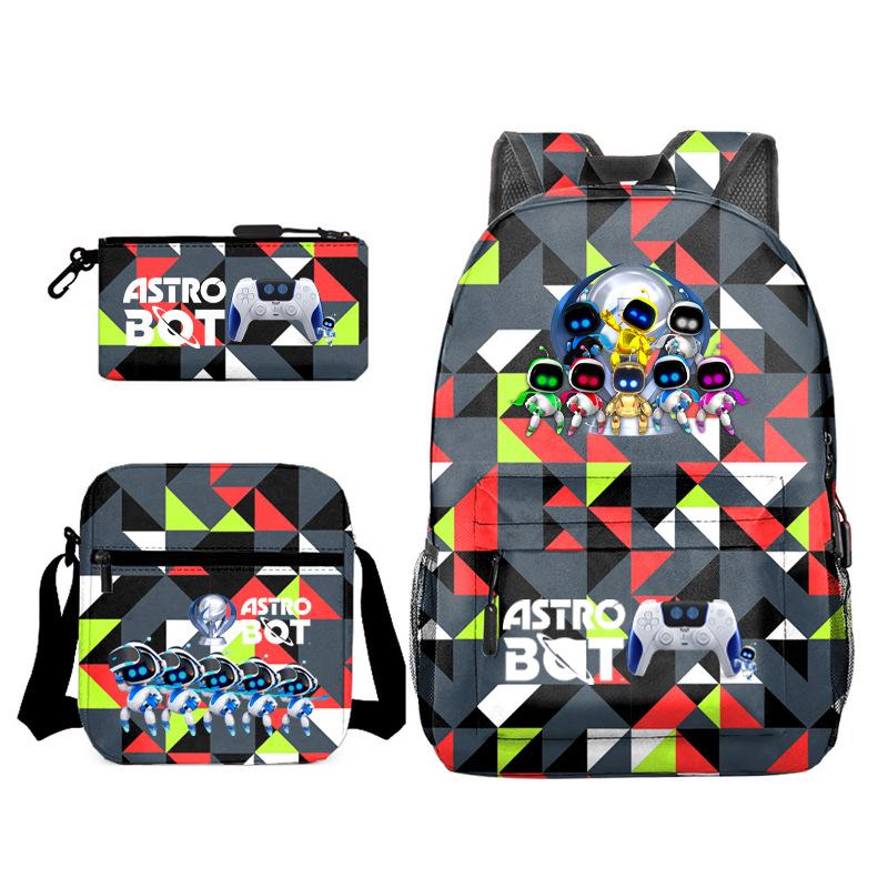 Neuer Astro-Bot, kosmischer Roboter, dreiteiliges Set, Schultasche, Umhängetasche, Federmäppchen, Rucksack.