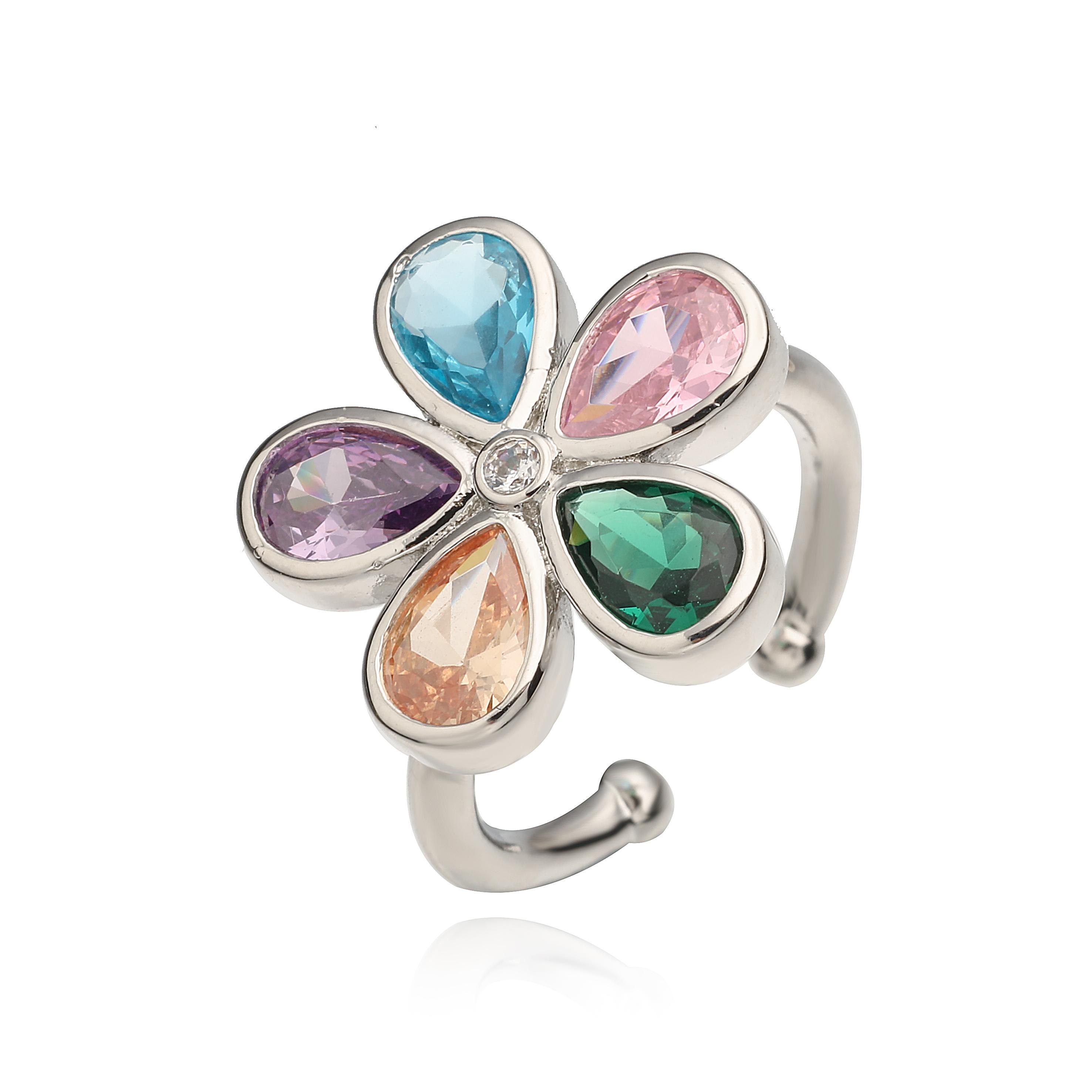 

HECHENG,5 Colours Zirconia Flower Ring Copper Metal Y2K Style Women s Simple Fashion Jewellery 1 Piece resizable