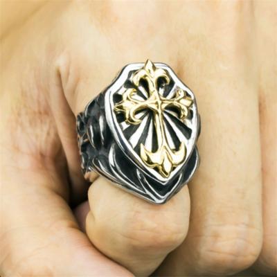 Trend Classic Cross Shield Rings for Men Hip Hop Punk Rock Party Jewelry