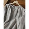 Retro Women's V Neck Embroidered Linen Blouse Casual 3/4 Sleeve Loose Fit Top Temperament Shirt