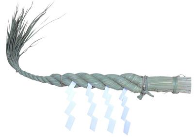 Shimenawa for Shinto Altar, 2 Shaku (60cm), with Gohei (sacred Wand) Made from Unpicked Green Straw