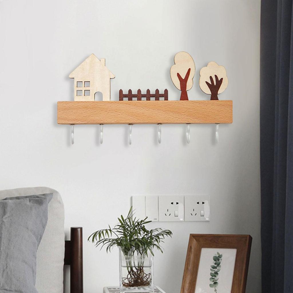 Wooden Key Holder 6 Hooks Sturdy Multipurpose Decorative Rustic Storage Hook