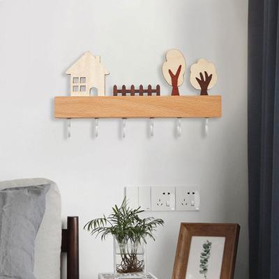 Trä Nyckelhållare 6 Krokar Robust Multifunktionell Dekorativ Rustik Förvaringskrok