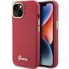 Capa para iPhone 15 Guess Silicone Script Logo Metálico Magenta