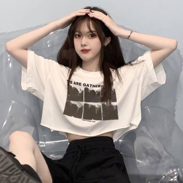 

Корейский женский повседневный свободный укороченный топ с короткими рукавами Double Extra Large белый