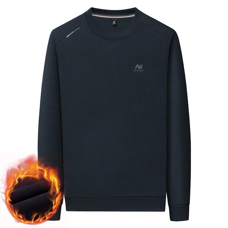 Men's Fleece-Lined Long Sleeve Wool Sweater - Casual Loose Fit, Autumn/Winter Style
