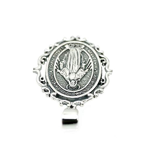 Silver One Sterling Silver 925 Miraculous Medal Virgin Mary Antique Pendant Top for Men, 1/4 Inch (mm), Arabesque Design