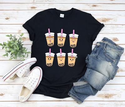 Kawaii Bubble Tea and Kids Tshirt: Boba Facial Expressions