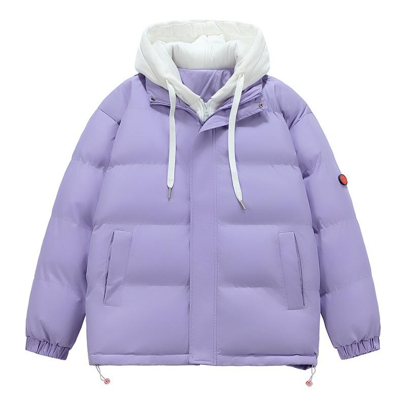 Cotton-padded Winter Cotton-padded Men's Thickened Fake Two-piece Coat Female Couple's Hooded Bread Suit Color