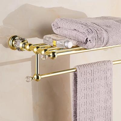 Luxury Crystal Bathroom Accessories Set Gold Polished Bath Hardware Set Wall Mounted Bathroom Products Basket Rack