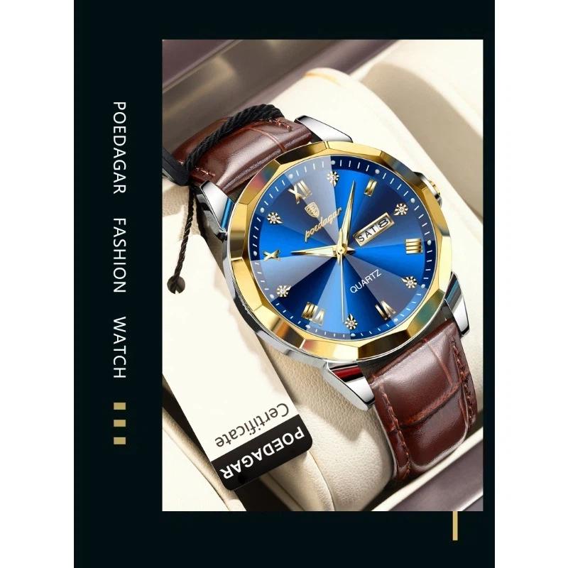POEDAGAR Luxury Man Wristwatch High Quality Quartz Sports Business Men Watch Waterproof Luminous Date Week Leather Watches