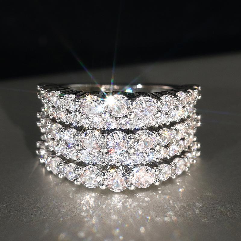 Zircon Multi-Layer Ring For Women, Round Geometric Sparkling Ring, Light Luxury And Elegant Jewelry.