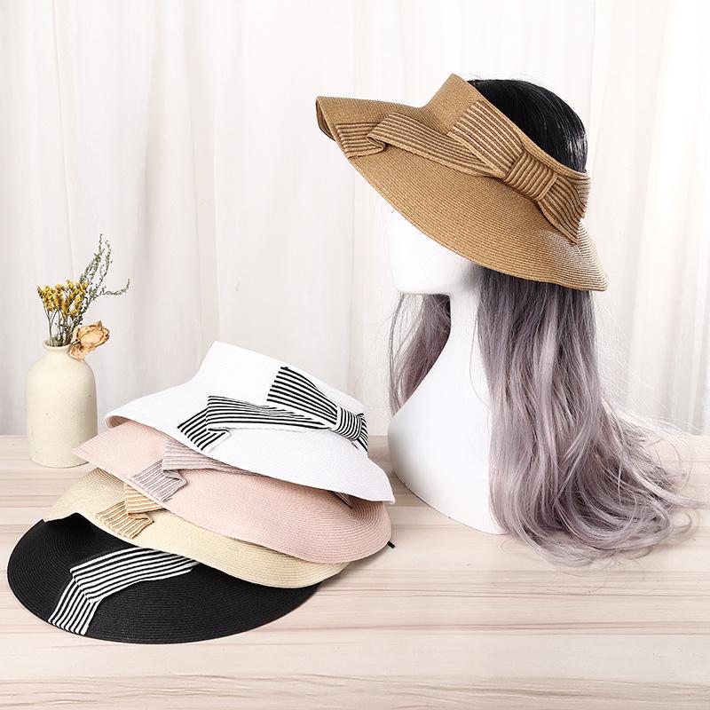

Korean Style Women s Wide Brim Straw Sun Hat with Bow - Summer UV Protection Adjustable белый