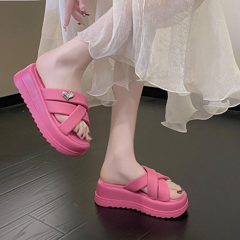 Thick Bottom Moccasin Slippers Women's Outer Cross Soft Bottom Beach Shoes Casual Sandals Slippers