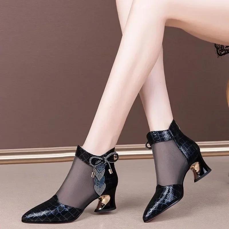 

Женские Сандалии Со Стразами На Высоком Каблуке Ботильоны Элегантные С Острым Носком Женские Банкетные Свадебные Туфли Новая Мода Сетчатые Дышащие Сандалии 34 синий