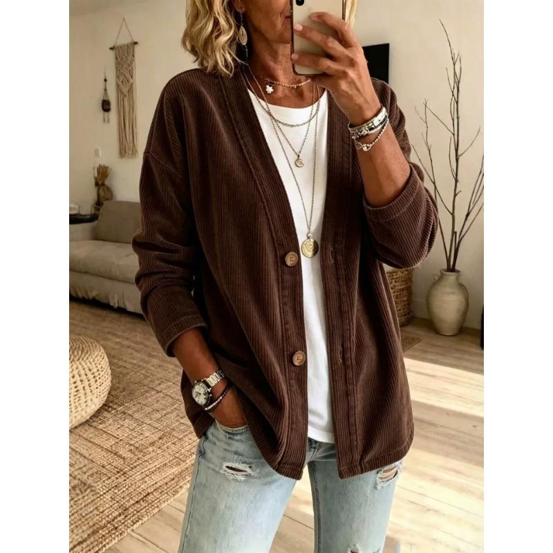 Women S Long Sleeve Solid Button Cardigan Casual Outerwear