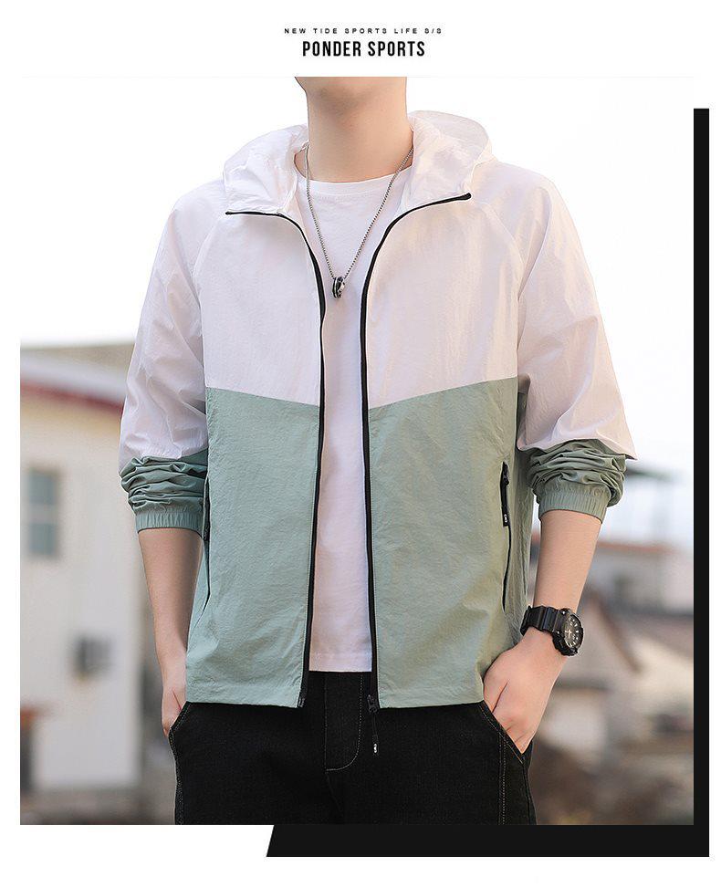 Men's Summer Hooded Color Block Sun Protection Jacket
