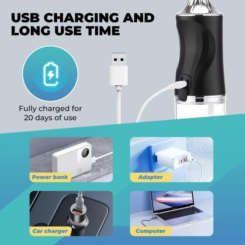 Portable USB Rechargeable Oral Irrigator IPX7 Waterproof Water Flosser 3 Modes 220ml 4 Jet Tips Dental Water Jet