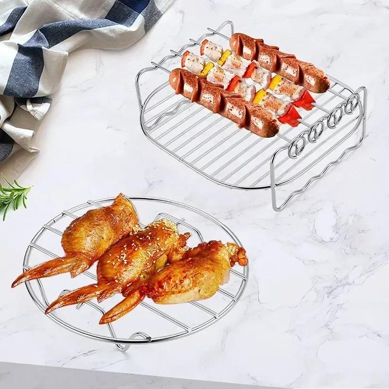 6/7/8 Inch Grill Stainless Steel Air Fryer Steam Grill with Grill Net Mini Steam Fish Net Grilled Fish Rack Air Fryer Accessorie