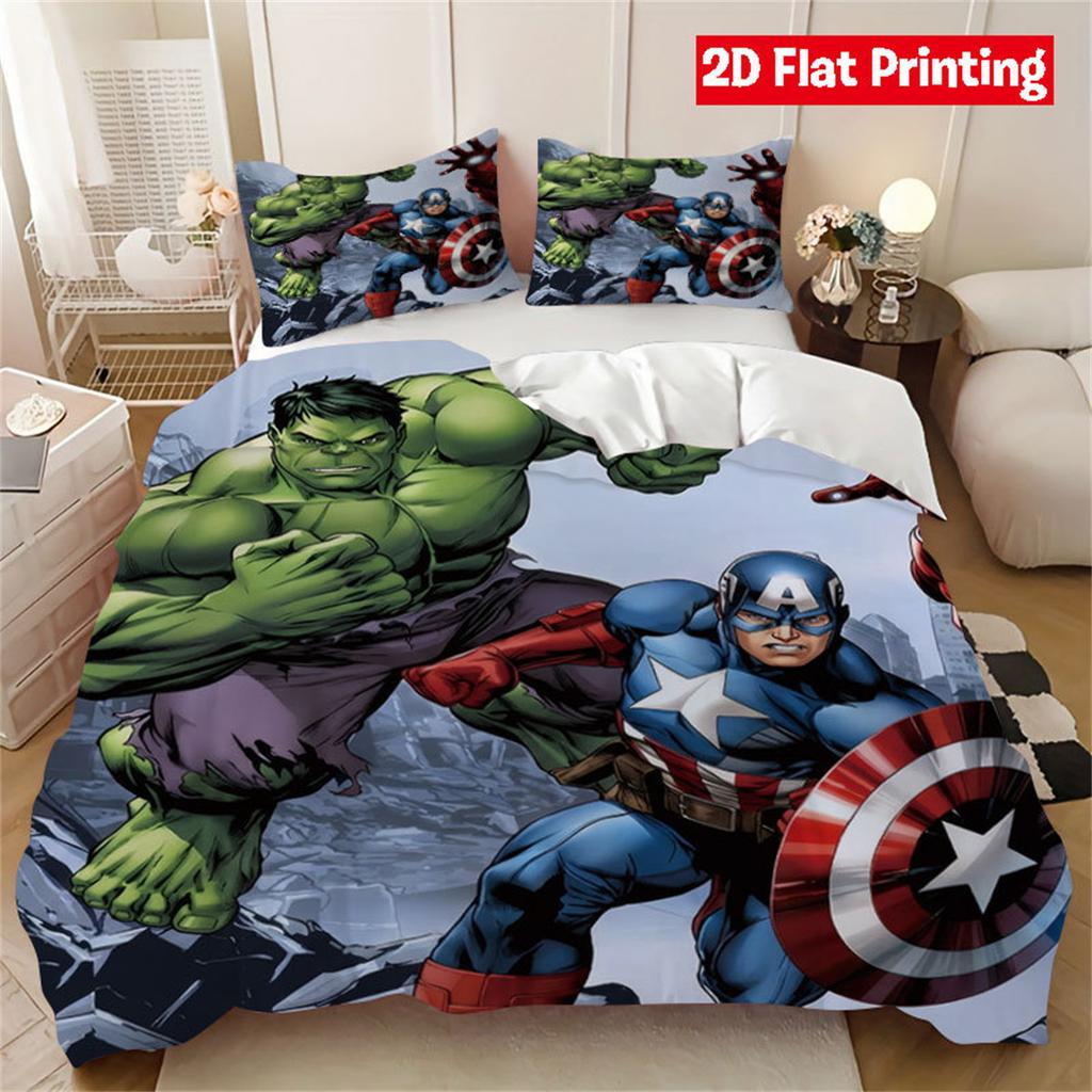 Heroes Cartoon Bedding Set, Super Team Duvet Cover With Pillowcases 75*50Cm, King Size Comforter Cover With Zipper For Kids Boys