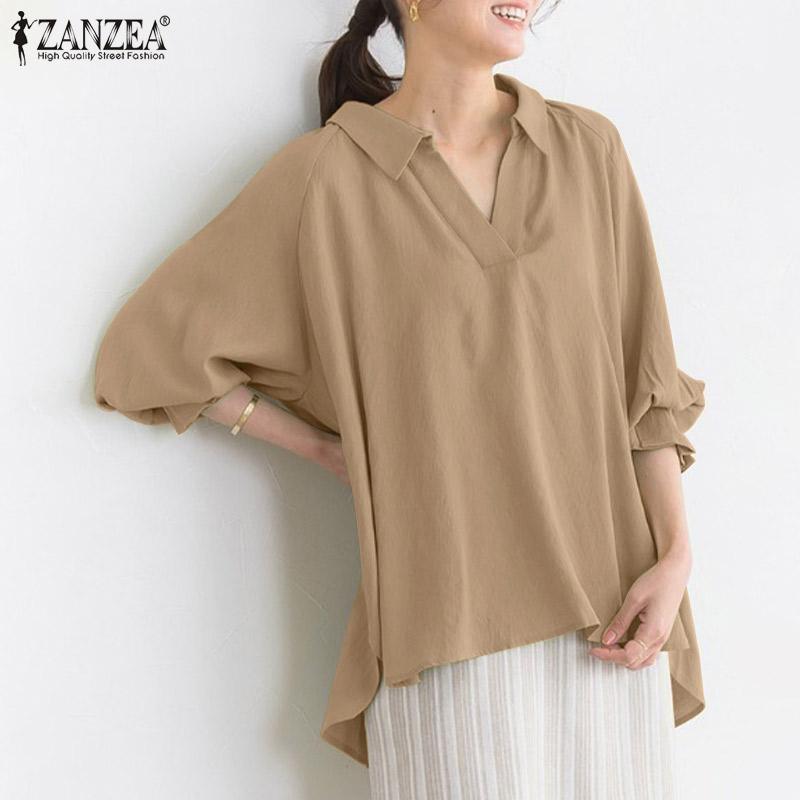

ZANZEA Весенняя повседневная женская блузка с v-образным вырезом и длинными рукавами