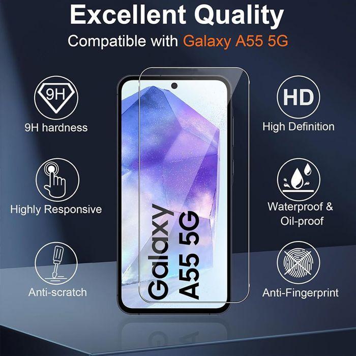 Verres Trempés - Booling - pour Samsung Galaxy A55 5G - 2 Ecrans - 2 Caméras - Résistance 9H