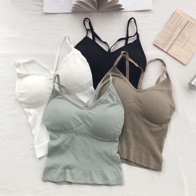 Damen Weste Nahtlos Gepolstert Slim Fit Einfarbig Rückenfrei Elastisch Sommer Camis Tank Top Dame Unterteil Innen- Außenbekleidung BH-Top EMA