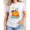 Women's Halloween T-shirt Spooky Pumpkin Bat Sunflower Printed Round Neck Short Sleeve Black with Orange Blue Design