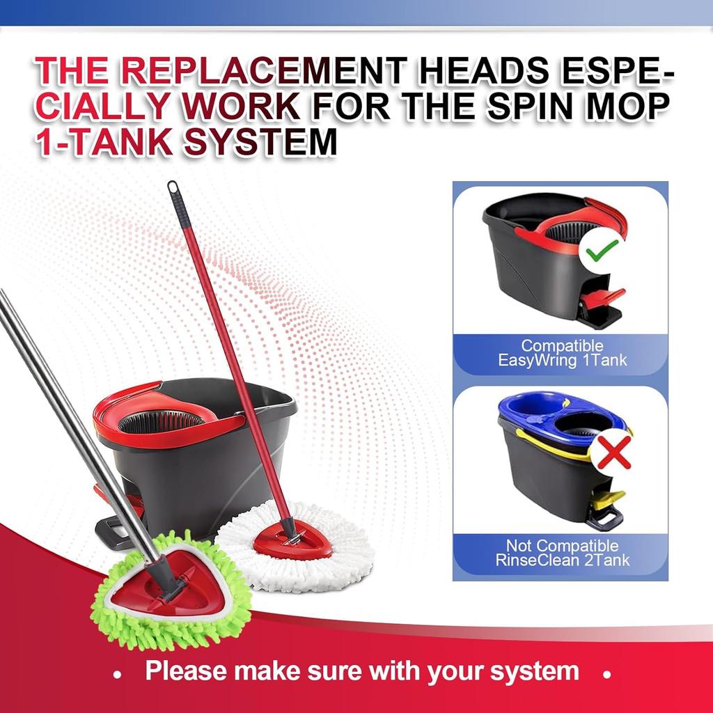 7 Pack Reusable Microfiber Mop Pads Compatible with O-Cedar EasyWring Triangle Mop,3 Elastic Mop Head 2 White Mop Replacement,One Scrub Brush & One