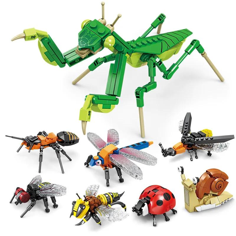Mattoncini Creativi Modello Insetto Ape Libellula Formica Mantide Giocattoli Assemblati per Bambini Animali Interessanti Ornamenti Regali Bambini