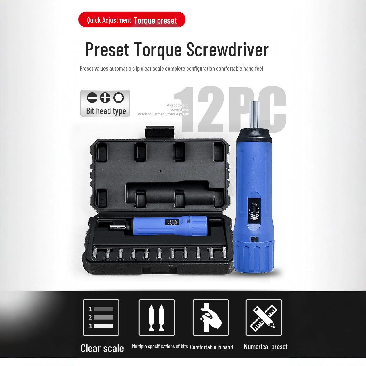 12-Piece Pre-Assembled Torque Screwdriver Set