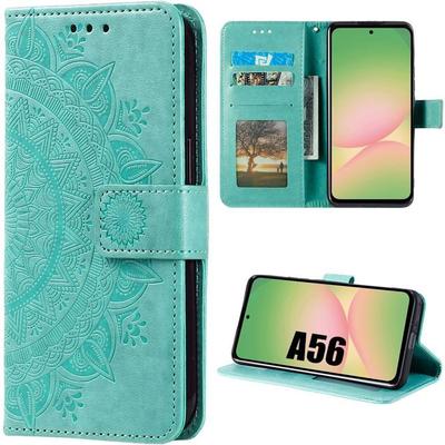 Hülle für Samsung Galaxy A56 5G - BOOLING - 360-Grad-Schutz Lederoptik Grün Mandala-Muster