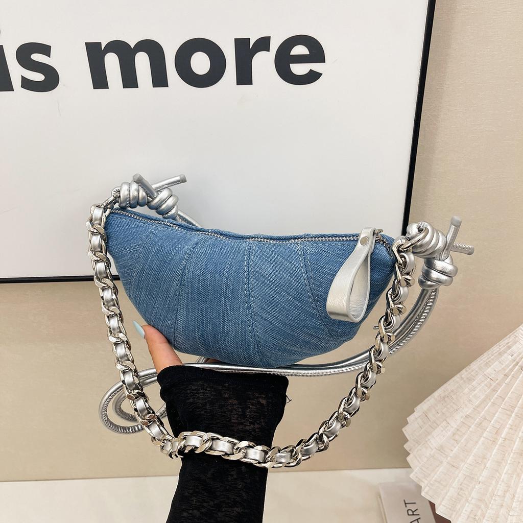 Denim bag women's 2025 new trendy niche shoulder armpit bag fashion popular messenger croissant