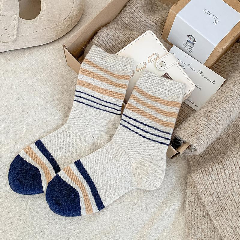 Striped Thickened Wool Socks Warm Socks Versatile College Style Heat Storage Pile Socks